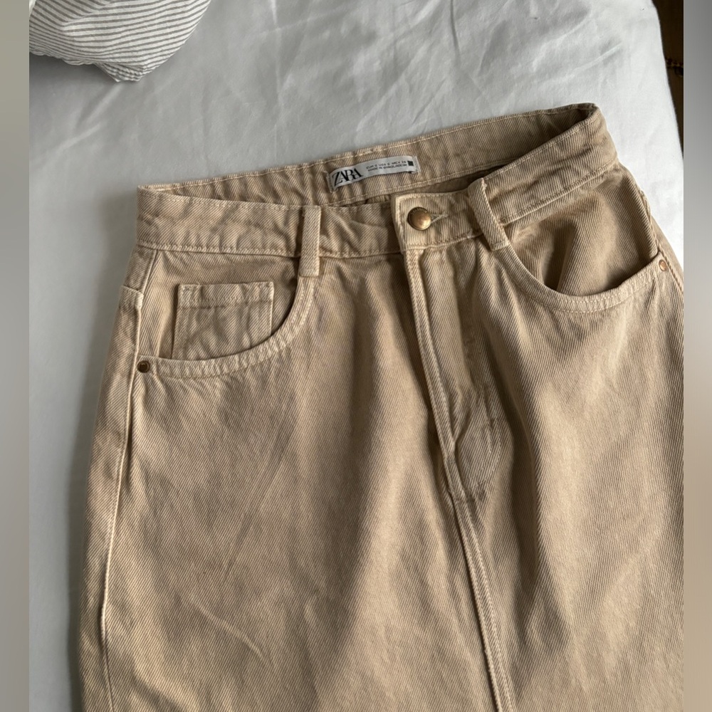 Zara Beige Casual skirt with slit long denim